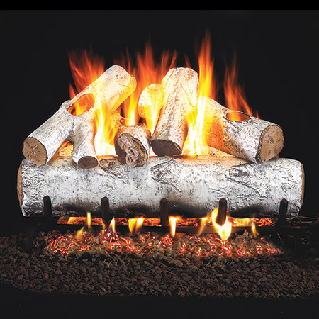 birch gas logs while lit up detail