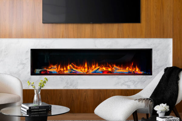 electric fireplace with marble surround and glass door